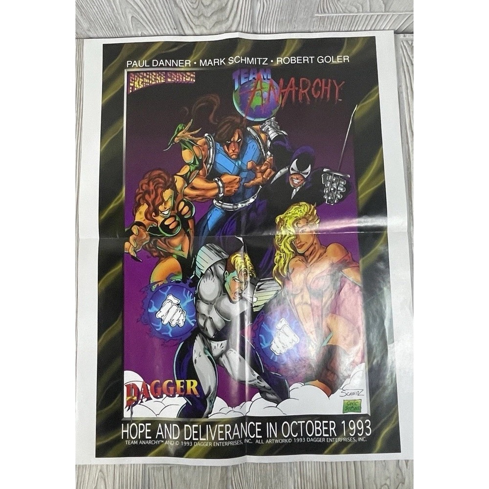Vintage 1993 Team Anarchy Dagger Enterprises Comic Promo Poster 17x22 Schmitz